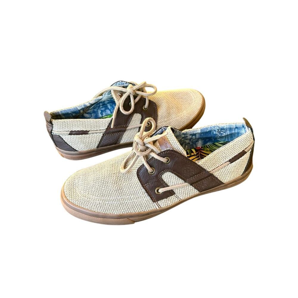 Tommy Bahama Men's‎ Stripe Breaker Lace Up Boat Shoes Size 11 Tan